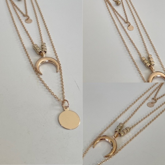 Dainty 4-Layered Gold-Tone Moon Charm Chain Necklace - Picture 6 of 12
